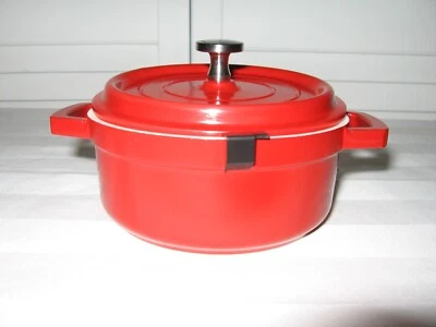 Heiss .75 qt. Deep Red Enamel Coated Cast Aluminum 4 " Round Dutch Oven NEW!! - Image 1 of 4