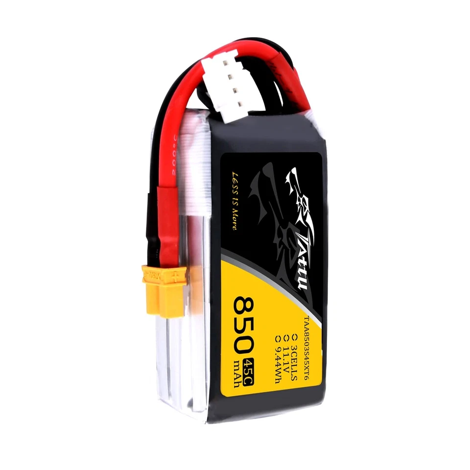 Tattu 11.1V 45C 3S 850mAh Lipo RC Airplane Drone Battery Pack With XT60 Plug - Image 1 of 1