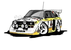 Audi quattro s1-e2 Gruppe B Rallye Karikaturen Auto Cartoon A4 Druck - Bild 1 von 1