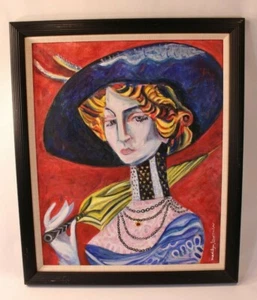 Pintura al óleo firmada arte mate enmarcado contemporáneo de colección Marilyn Grossman - Imagen 1 de 12