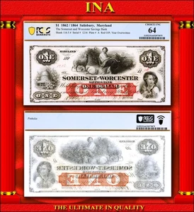 $1 Maryland Salisbury Somerset & Worchester Savings Bank PCGS 64 Only One Higher - Picture 1 of 4