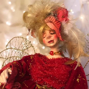 Jim Marvin Enterprises Red Glittered Christmas Woodland Fairy Doll Figure 12” - Picture 1 of 14