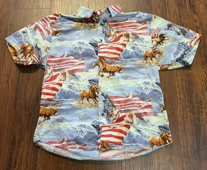 Bit & Bridle Men's Size L Western Shirt Horses American Flag Short Sleeves - Picture 1 of 15