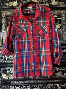 Women’s Size 2X  Terra&sky Red/blue Plaid Long Sleeve Top/blouse  - Picture 1 of 6