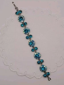 Pulsera de plata aguamarina/topacio vintage con cristales de aurora boreal pequeña mediana - Imagen 1 de 17