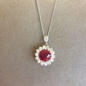 18k white gold cable halo necklace | regal radiance with ruby & diamond - Picture 1 of 7