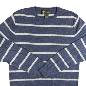 Oleg Cassini Men's Medium Striped Crew Neck Sweater Cotton Cashmere Blend - Picture 1 of 7