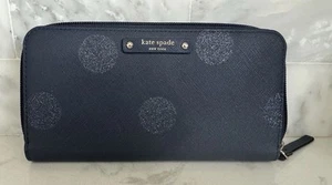 KATE SPADE New York Navy Blue Neda Haven Lane Glitter Dot Zip Around Wallet - Picture 1 of 21