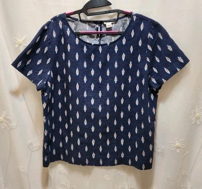 Blusa J.Crew Mujer XL Azul Denim Ikat Lino Tribal Cuadrada Suroeste Azteca Foto 1 de 4