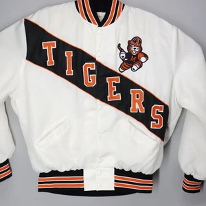 Vintage Massillon Tigers White Bomber Jacket Mens Large Ohio Football Obie Patch - Picture 1 of 21