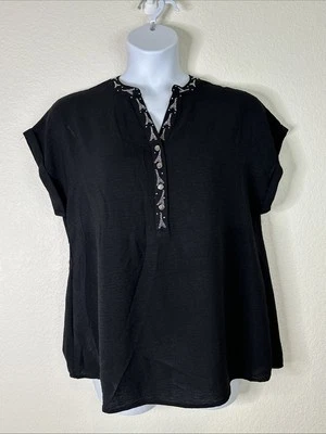 Nuevo con etiquetas Top Cocomo para mujer talla grande 1X negro/plateado cuello en V manga corta Foto 1 de 4