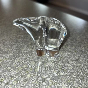 VINTAGE RANDSFJORD CLEAR CRYSTAL POLAR BEAR FIGURINE ART GLASS PAPERWEIGHT - Picture 1 of 5