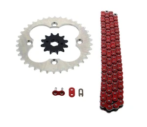 1988-1989 Honda TRX250R 250R 520-92 Red Non O Ring Chain & Sprocket Silver 12/38 - Picture 1 of 4