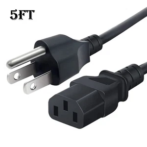 3 Prong AC Standard Power Cord 5ft 125V 10 Amps NEMA 5-15P IEC 60320 C13 - Picture 1 of 4