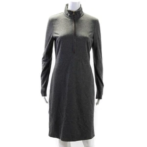 LAUREN RALPH LAUREN 100% Leather Trim 1/2 Zip Gray Knit Shift Dress Wmns.Size 8 - Picture 1 of 14
