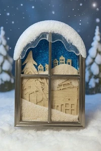 Bath & Body Works Wallflower Plug Snowy Village Window Nightlight Glitter Winter - Picture 1 of 8