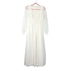 Dietro ogni Olga vintage abito da notte lingerie camicia da notte bianco corpetto pizzo trasparente - Foto 1 di 9