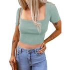 Women's Slim Fit Crop Top Y2k Cut Out Tee Shirts Summer Cropped Blouse