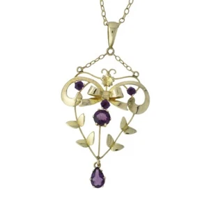Antique 9ct Gold Almandine Garnet Bow Pendant c1900 - Picture 1 of 4