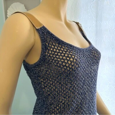 Camiseta sin mangas Herve Leger Paris tejida correas de cuero sin mangas azul L Foto 1 de 4