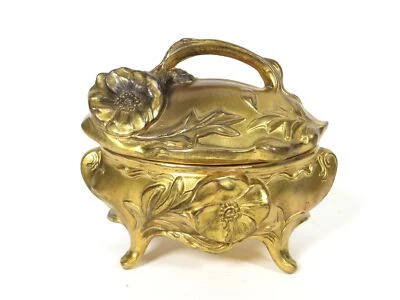 Antiga Art Nouveau 6" Ouro Ormolu Weidlich Caixa de Bugigangas de Joias Vintage Papoula - Imagem 1 de 4