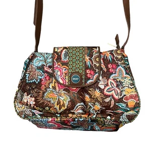 Oilily Floral Crossbody Shoulder Bag Fabric Boho Brown Multi Cottagecore Casual - Picture 1 of 10