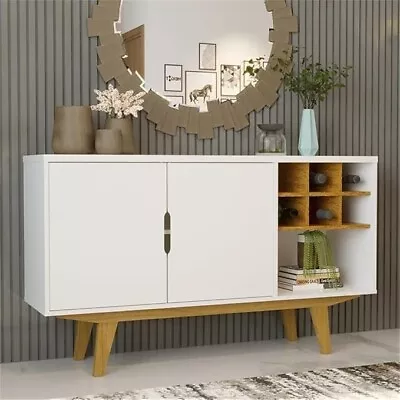 White Sideboard Buffet – Wine Storage, Cabinet & Modern Mid-Century Console - Image 1 of 4