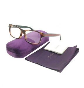 NEW GUCCI GG 0006O 013 HAVANA WITH GREEN-RED TEMPLES AUTHENTIC EYEGLASSES 55-17 - Picture 1 of 6