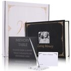 Funeral Memory Book, Leather Hardcover Funeral Guest Book with Gold Engraving,