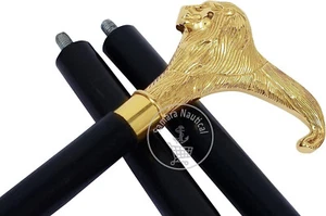 Messing Gehstock massiv Vintage Designer Löwenkopf Holzstock Antik Stil - Bild 1 von 8