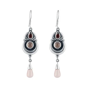 925 Sterlingsilber Natur Roter Granat Rose Quarz Tropfen Hängen Ohrringe Schmuck - Bild 1 von 2