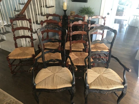 French Country Farmhouse Ladderback Dining Rush Seat Chairs from Marie Albert Cover