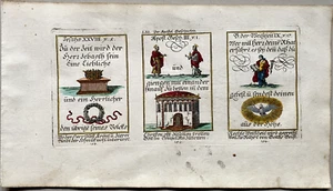 Alkolor geistl Emblemkupfer Bodenehr Krone Kranz Tempel Gottes Rat Rebus 1699 - Picture 1 of 5