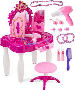 Kids Makeup Table with Mirror and Chair, Princess Play Set, Kids Makeup Vanity T - Picture 1 of 7