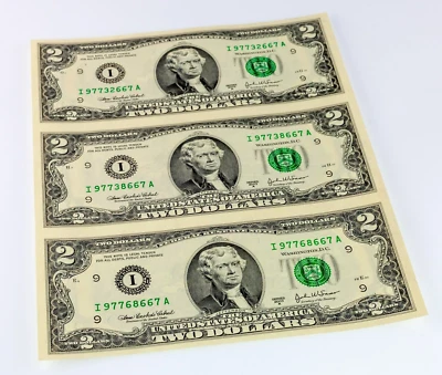 Series 2003-A $2 Note Sheet (3Pcs) FR# 1938-I Choice Unc - Image 1 of 2