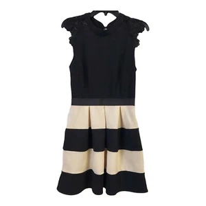Speechless Womens Juniors' Black/Tan Lace-Trim Shimmer Striped Dress Size M NEW - Picture 1 of 7