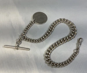 HEAVY 71g HM SILVER ANTIQUE SINGLE GRADUATED ALBERT CHAIN 2FR COIN FOB 1917 - Picture 1 of 11