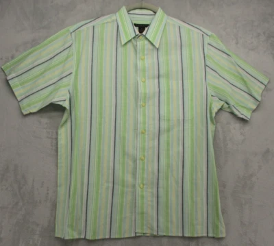 Domani Button Up Shirt Men's Large Multicolor Stripe Pattern Linen Blend - Image 1 of 4