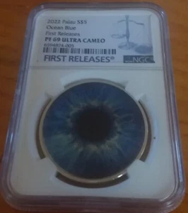 RARE NGC PF69 Palau 2022 Ocean Blue Colorized .999 Silver Coin 1 oz Ultra Cameo - Picture 1 of 6