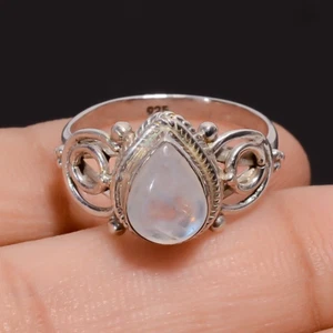 Natural Rainbow Moonstone 925 Sterling Silver Handmade Ring 6 US Gift For Wife - Picture 1 of 10