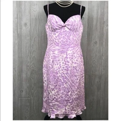Escada purple white Leopards cheetah print spaghetti strap sweetheart neckline d - Image 1 of 4