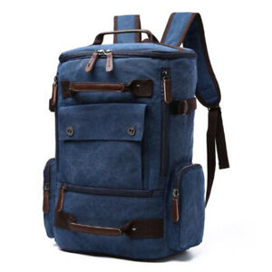 Men Leather Canvas Backpack 15" Laptop School Bag Daypack Shoulder Bag Handbag