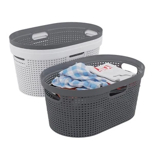 Cand 4 Pack Laundry Basket with Cutout Handle, White Gray Plastic Laundry Hamper - Picture 1 of 11