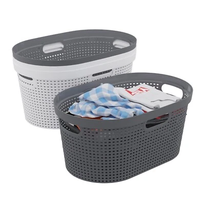 Cand 4 Pack Laundry Basket with Cutout Handle, White Gray Plastic Laundry Hamper - Image 1 of 4