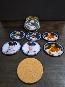 Vintage Elvis Presley Coaster Set (7 Piece) Cork Back In Round Tin Canister - Picture 1 of 10