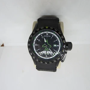 INVICTA AVIATOR GMT BLACK WATCH SILICONE BAND WITH GREEN JET ON FACE - Picture 1 of 5