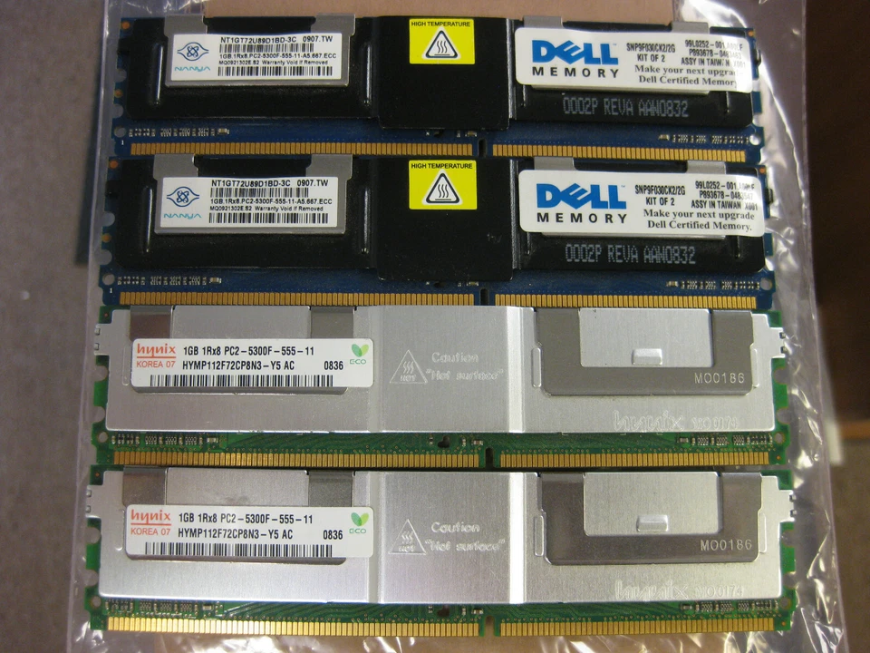 Hynix & Nanya 4GB (2 x1GB) & (2 X1GB) 2Rx8 PC2-5300F DDR2 667Mhz Server Memory - Image 1 of 4