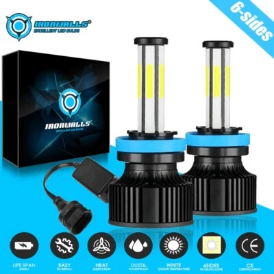 6-Sides H11 H9 LED Headlight Bulbs Low Beam Super Bright 15000W 2800000LM White - Image 1 of 4