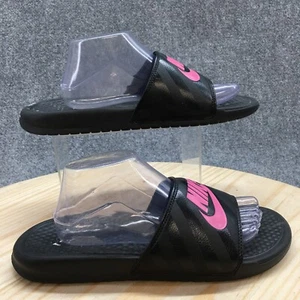 Nike Sandals Womens 11 Benassi JDI Slip On Flats Slide 343881-061 Black Pink - Picture 1 of 16
