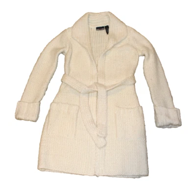 DKNY JEANS WOOL BLEND LARGE KNIT CARDIGAN SWEATER WITH POCKETS & BELT, SIZE M - Image 1 of 4